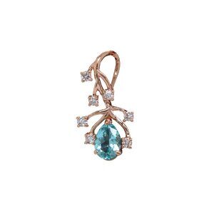 Afghan Paraiba Color Tourmaline Pendant in 14K Solid Gold with Natural Diamonds